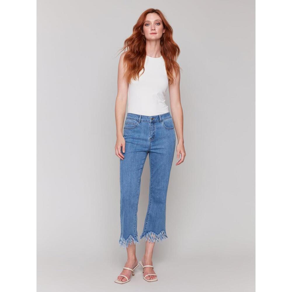 Stretch Denim Pant with Frayed Hem